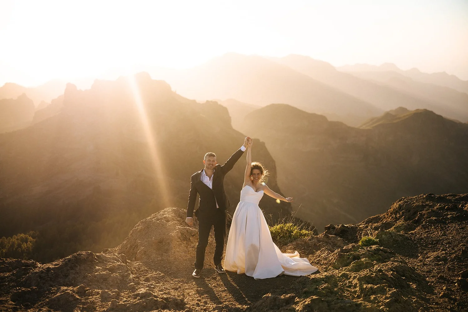Kim & Ian's elopement In Canary Islands, Gran Canaria, Spain surrounded by mountains during sunrise