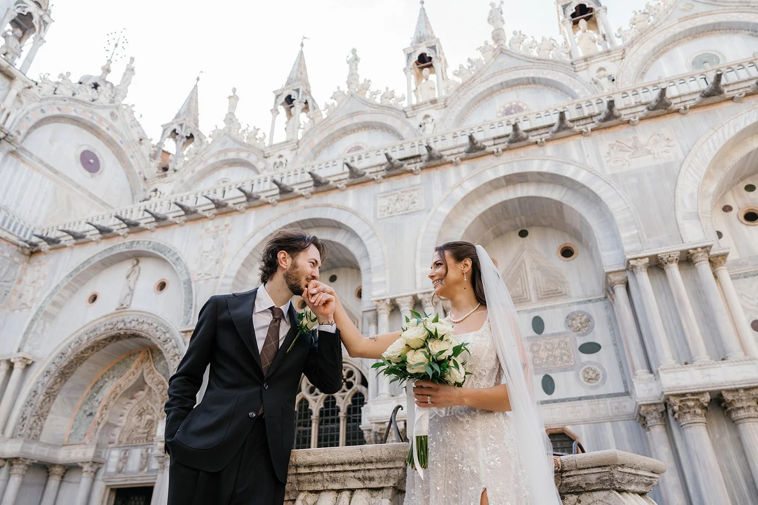 Elopement wedding portrait of bride and grrom in Venice Italy